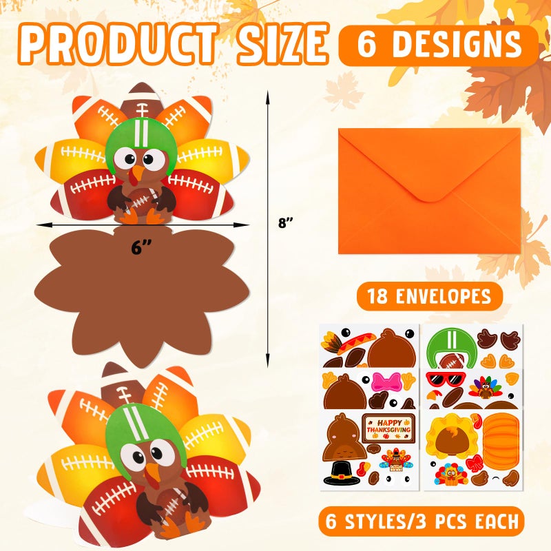 ceiba tree Thanksgiving Turkey Cards Turkey Shaped Craft Kits for Kids 18Pcs Thanksgiving Greeting Card Bulk DIY Make Your Own Cards with Stickers and Envelopes for Party Supply Decorations - Image 2